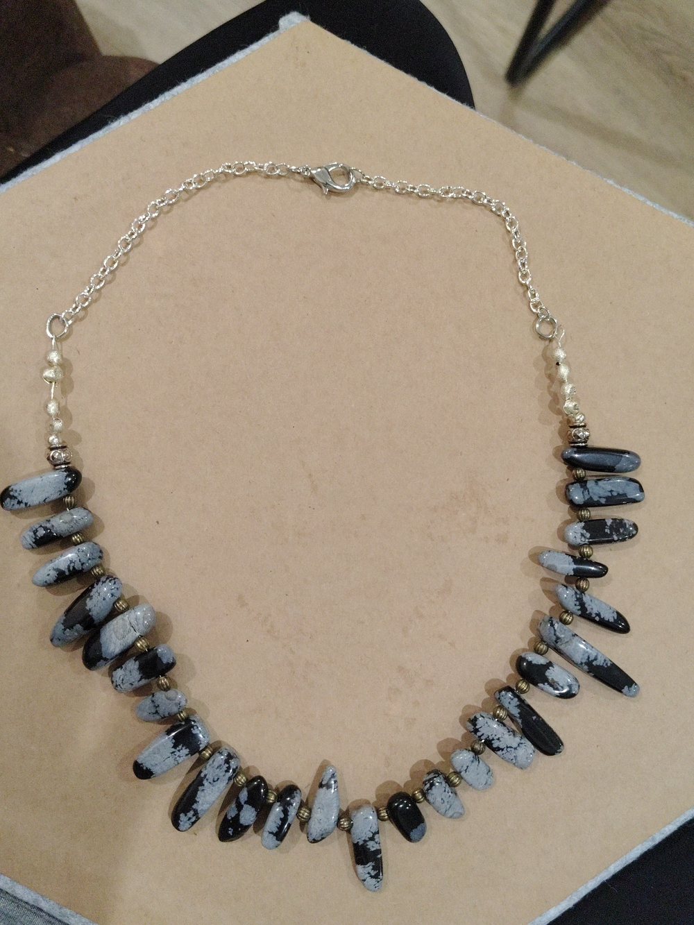 Snowflake Obsidian Teardrop Statement Necklace - Unbranded